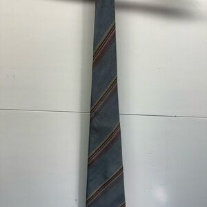 Vintage Yves Saint Laurent Slate Blue Tie with Diagonal Red and Gold Stripes